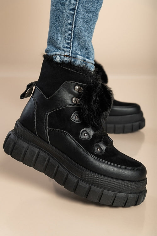 Sneakers with synthetic fur, W0YD654123, black